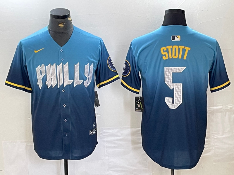 并排渐变蓝 (3)010 MLBJE2601-04-010 Philadelphia Phillies Baseball Jersey 010 USD16.98 - Image 1